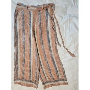 Fate Womens Striped Cropped Wide Leg Linen Blend‎ Pants with Tie Belt - Size M